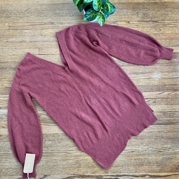 Anthropologie YES LOLA XS Textured V-Neck Balloon Sleeve Sweater in Rose Mauve - Picture 10 of 10